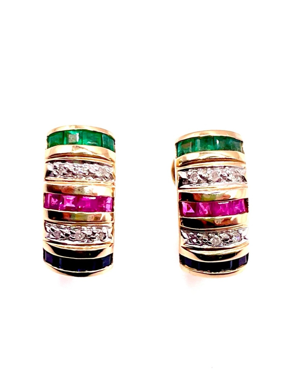 14k Gold Earrings with Multi-colored Stones